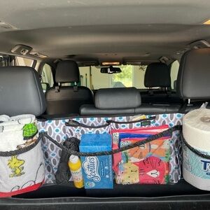 🆕Clever Cargo 5 Pocket Car Organizer In Gray/Teal Oval Design w/Black & White